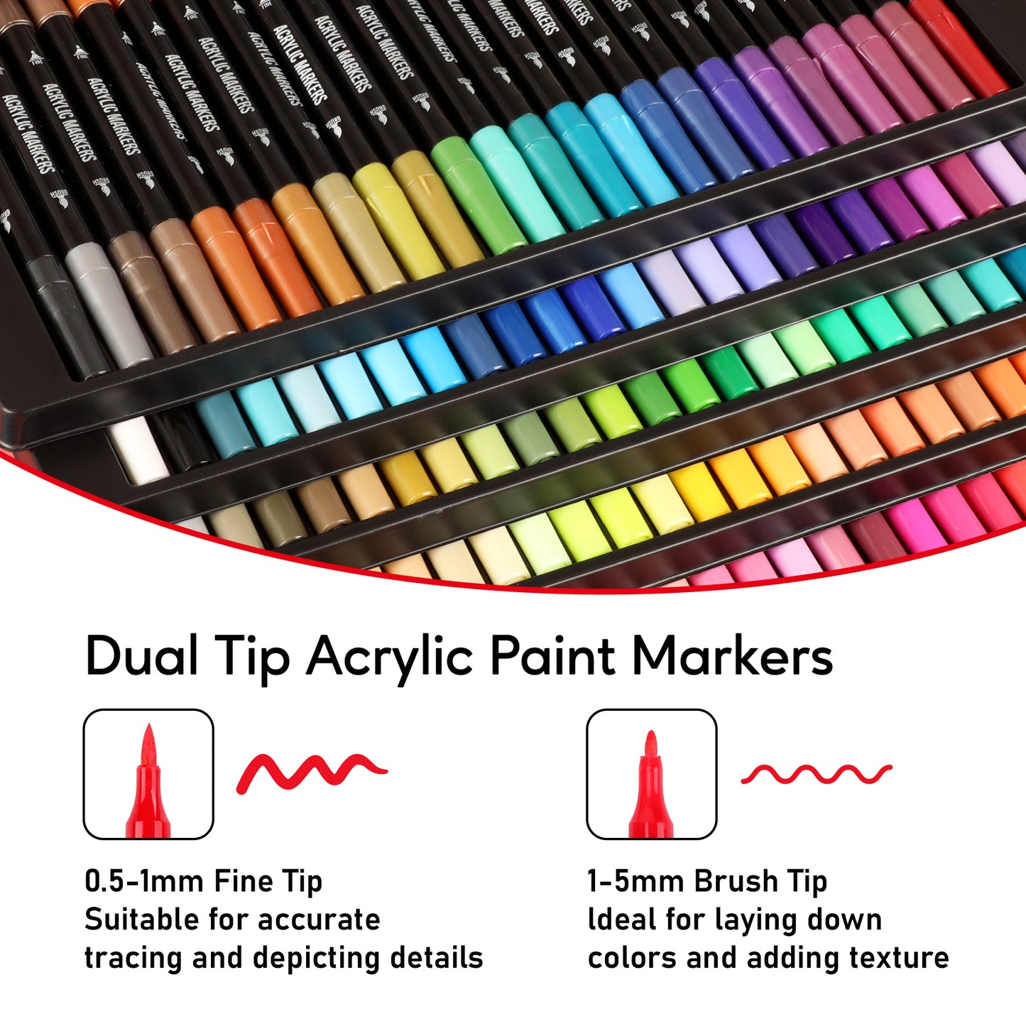 120 Colors Acrylic Paint Markers, Dual Tip Fine Tip and Brush Tip Pens Contain 24 Metallic Color for Stone, Wood, Calligraphy, Canvas, Ceramic, Metal, Glass, Rock Painting, DIY Crafts