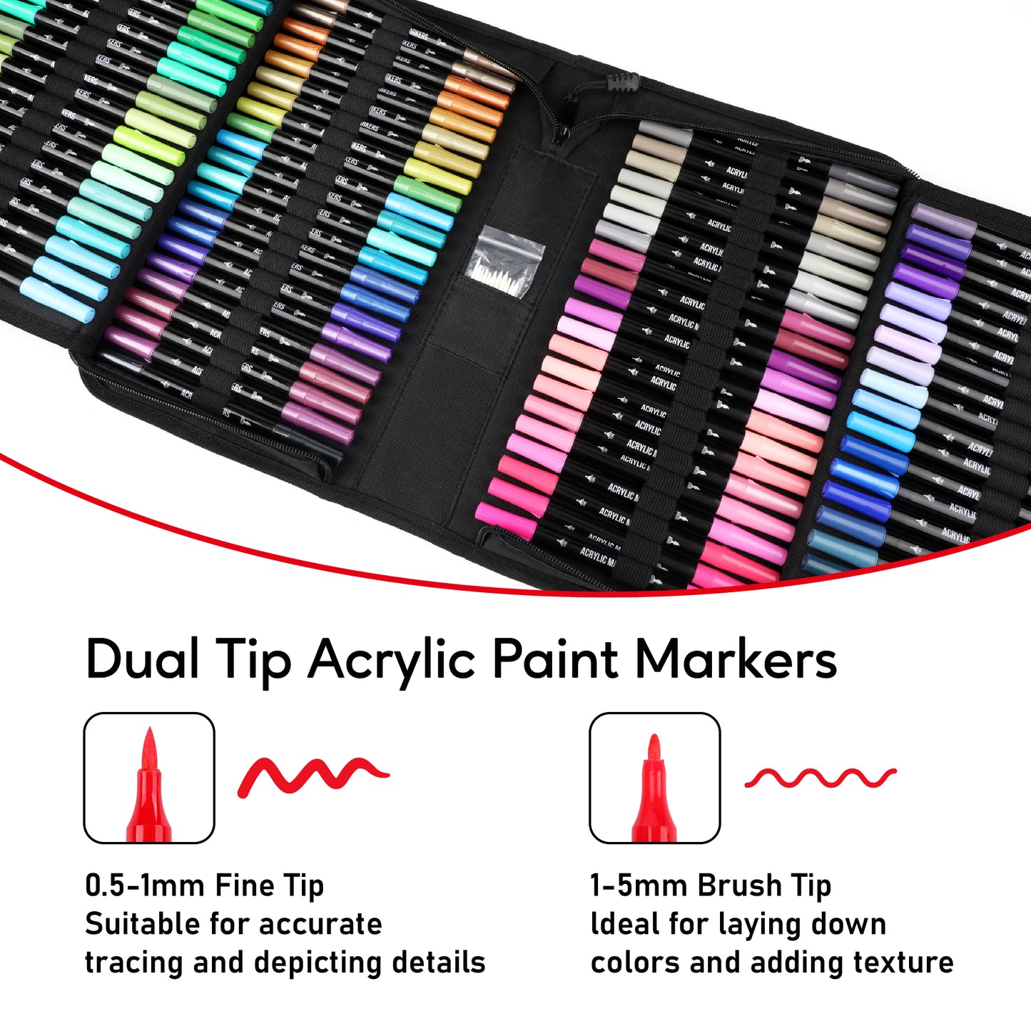 120 Colors Acrylic Paint Markers, Dual Tip Fine and Brush Tips Pens Contain 24 Metallic Color for Stone, Wood, Calligraphy, Canvas, Ceramic, Metal, Glass, Rock Painting, DIY Crafts Art Supplies Kit