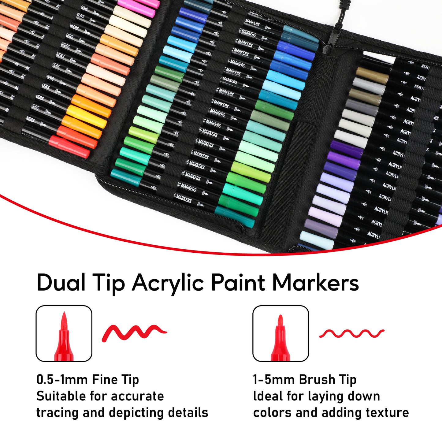 72 Colors Acrylic Paint Markers, Dual Tip with Fine Tip and Brush Tip Pens for Stone, Wood, Calligraphy, Canvas, Ceramic, Metal, Glass, Rock Painting
