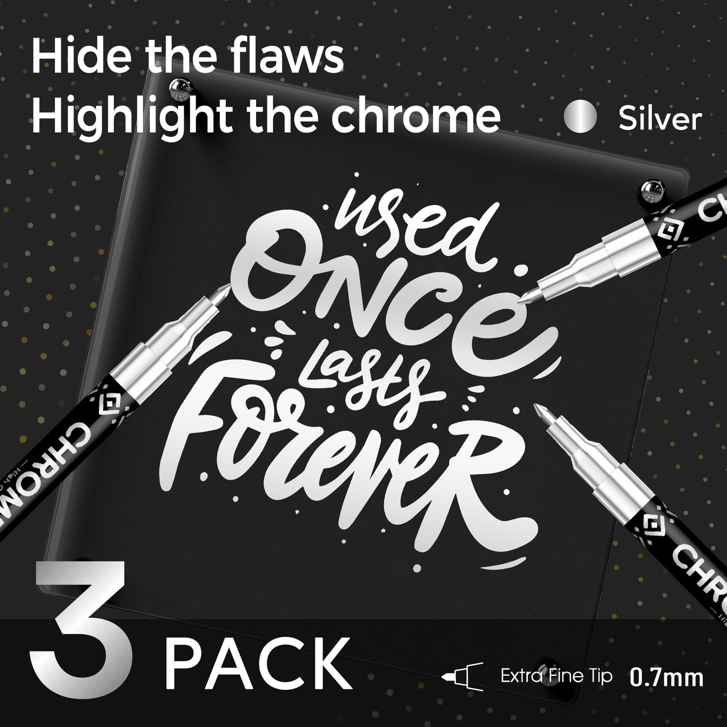 Pagather 3Pcs Chrome Paint Markers, Silver Permanent Mirror Liquid Chrome Pens for Plastic, Metal, Model, Jewelry, Wheel Painting, Touch Up & Repair Kit, DIY Art Projects