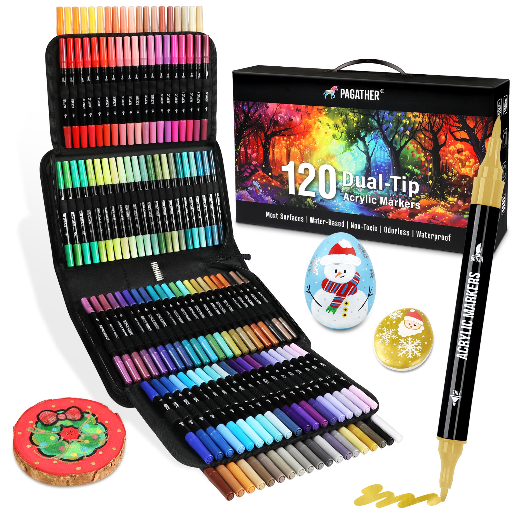 120 Colors Acrylic Paint Markers, Dual Tip Fine and Brush Tips Pens Co ...