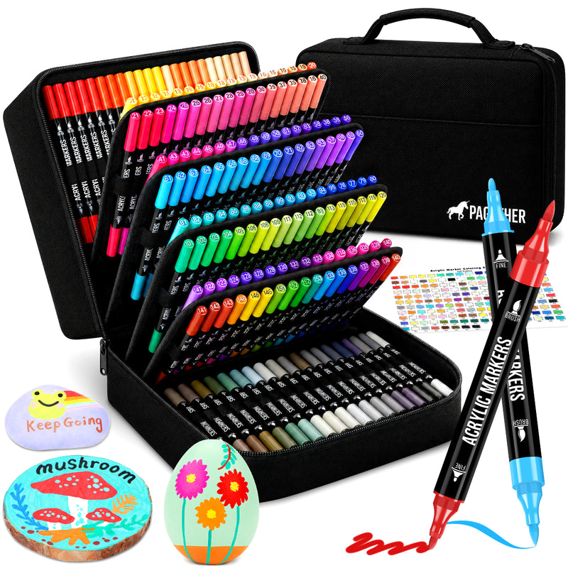 168 Colors Acrylic Paint Markers, Dual Tip with Fine Tip and Brush Tip Pens for Stone, Wood, Calligraphy, Canvas, Ceramic, Metal, Glass, Rock Painting, DIY Crafts Art Supplies Kit