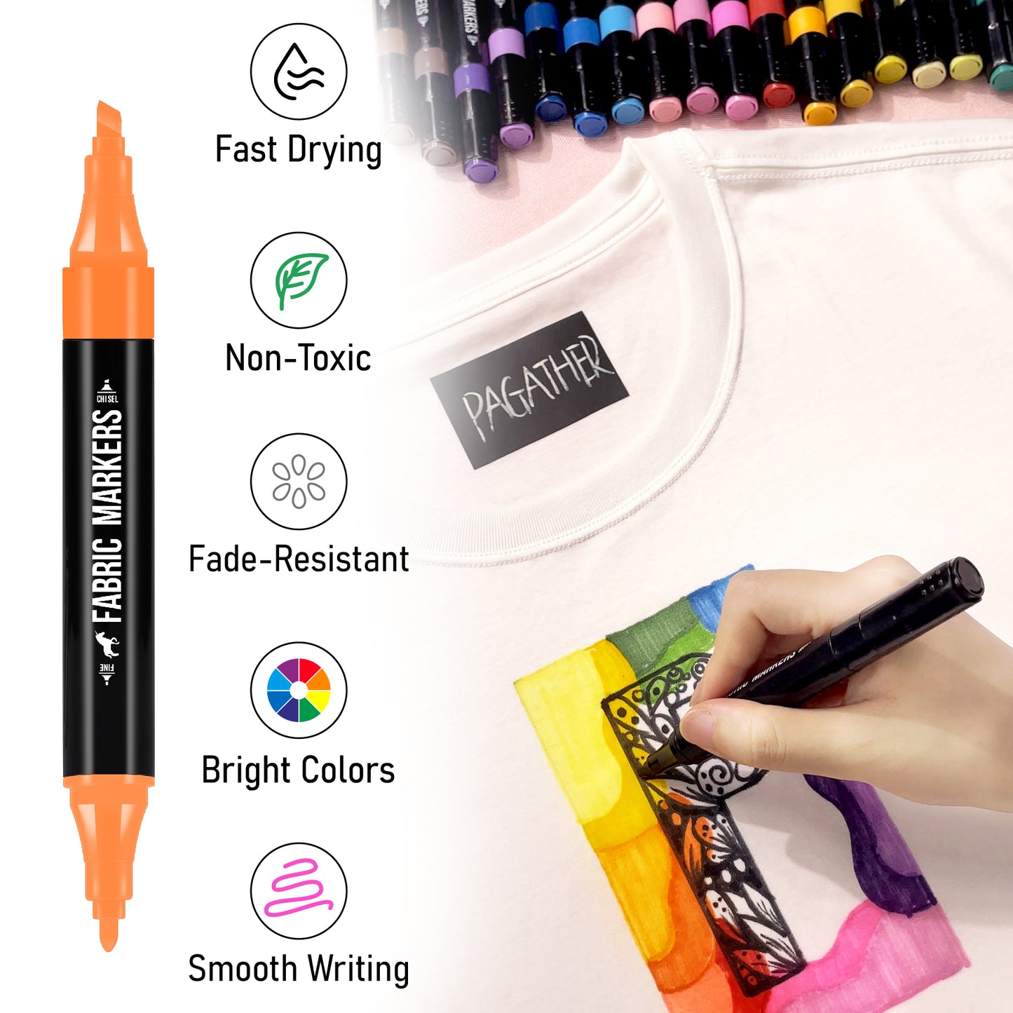 Fabric Markers Permanent for Clothes, 20 Colors Dual Tip with Fine and Chisel Tips Paint Pens for Clothing Canvas Tote Bags T-Shirt and Shoes, Non Toxic Ink for Kids and Adults