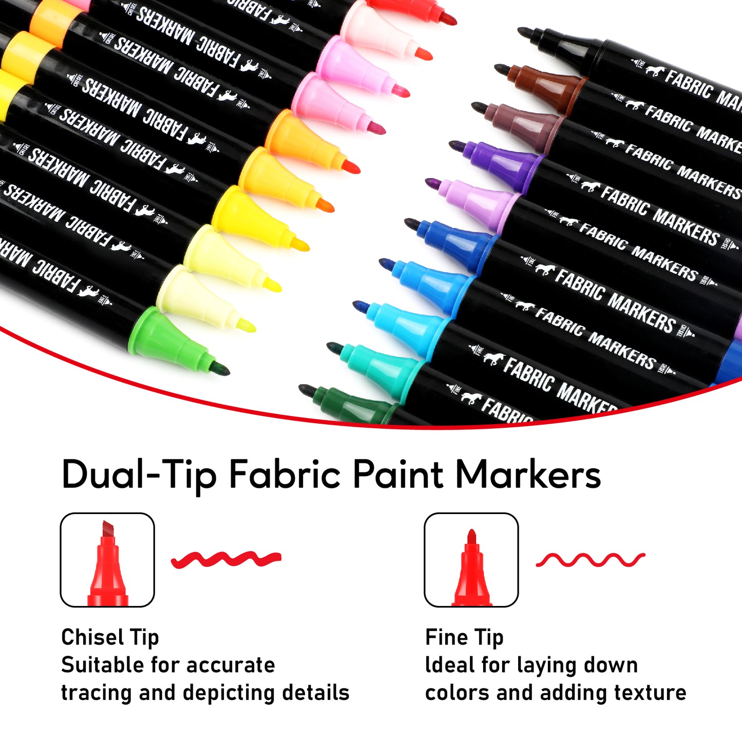 Fabric Markers Permanent for Clothes, 20 Colors Dual Tip with Fine and Chisel Tips Paint Pens for Clothing Canvas Tote Bags T-Shirt and Shoes, Non Toxic Ink for Kids and Adults