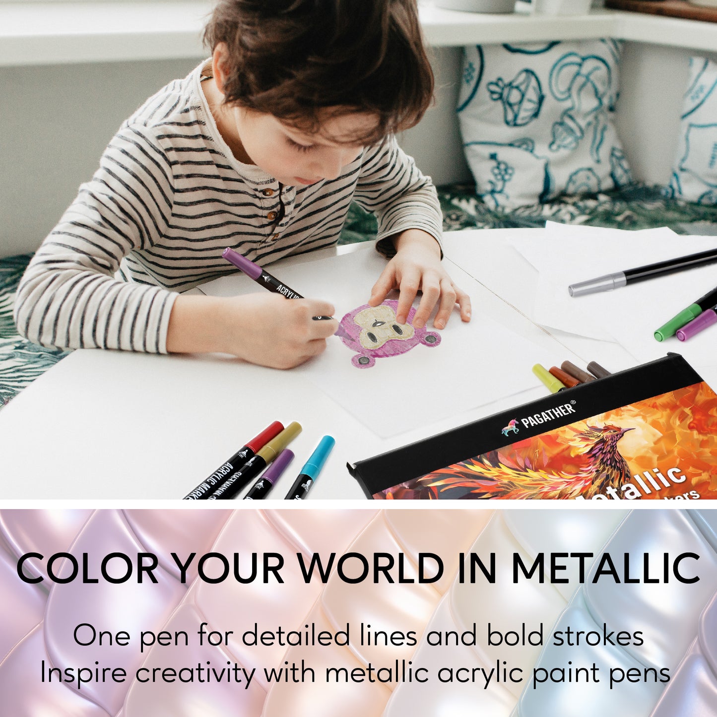 24 Metallic Colors Acrylic Paint Markers, Dual Tip with Fine Tip and Brush Tip Pens for Stone, Wood, Calligraphy, Canvas, Ceramic, Metal, Glass, Rock Painting, DIY Crafts