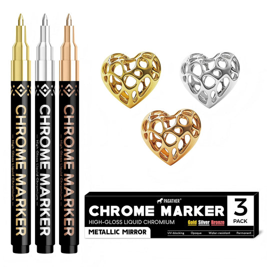Pagather 3Pcs Chrome Paint Markers, Permanent Mirror Liquid Chrome Pens for Plastic, Metal, Model, Jewelry, Wheel Painting, Touch Up & Repair Kit, DIY Art Projects