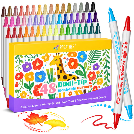 Washable Markers, 48 Colors Dual Tip Dot & Conical Pens for Kids Art Marker Set for Toddlers Kids Ages 3-8, Perfect for School Art Supplies, Drawing, Coloring, Crafts and Creative Projects