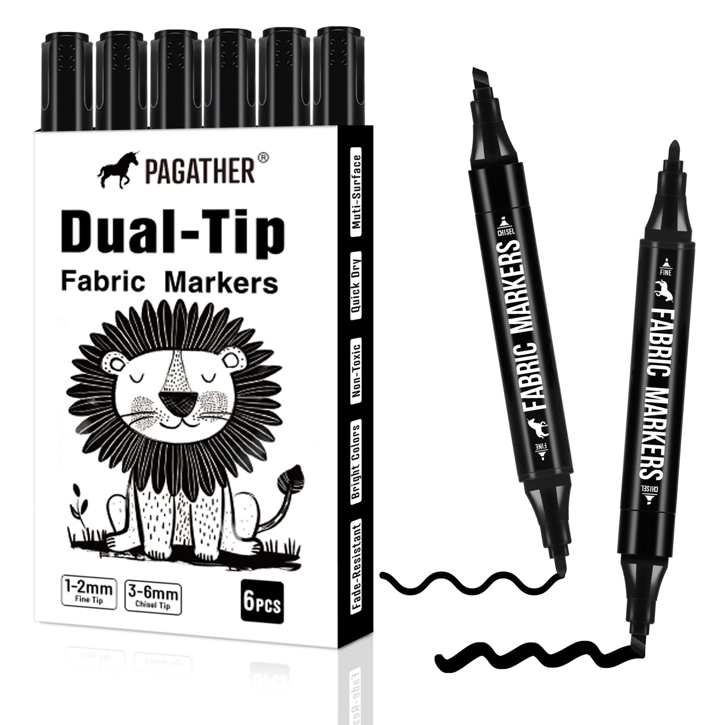 Fabric Markers Permanent for Clothes, 6 Pack Black Dual Tip with Fine and Chisel Tips Paint Pens for Clothing Canvas Tote Bags T-Shirt and Shoes, Non Toxic Ink for Kids and Adults