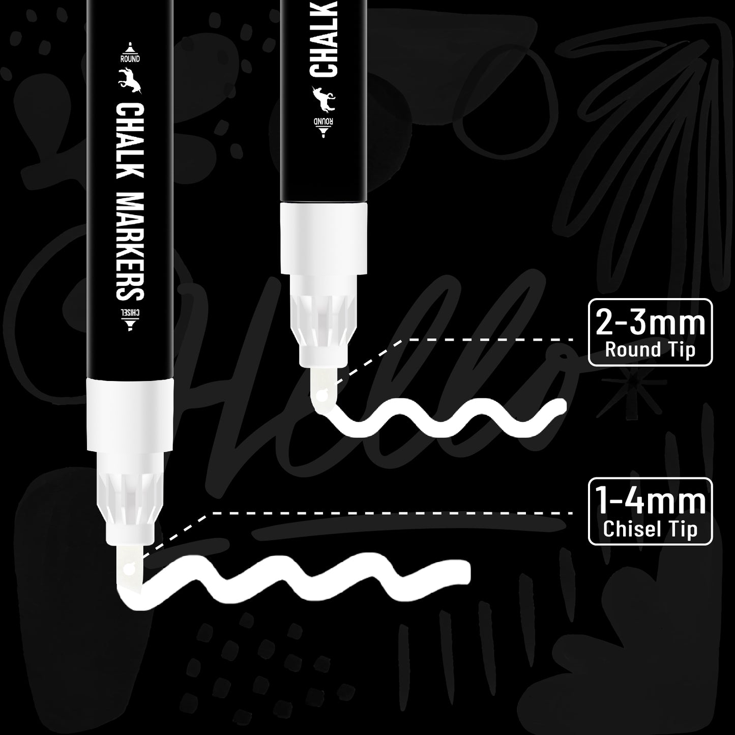 Liquid Dual Tip White Chalk Markers - 6 Pcs White Color Dry Erase Pens for Chalkboard, Plastic, Blackboard, Glass, Include Fine Tip and Chisel Tip with 8 Chalkboard Label Stickers