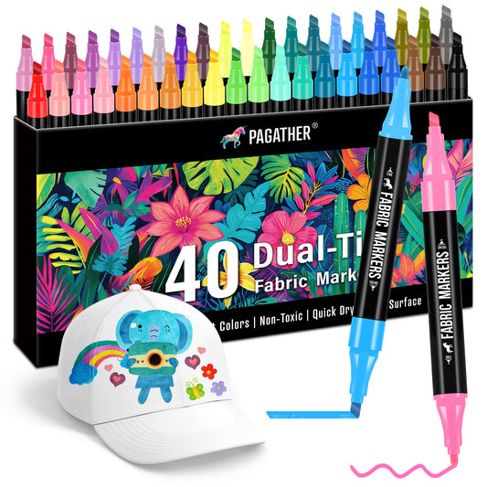 Fabric Markers Permanent for Clothes, 40 Colors Dual Tip with Fine and Chisel Tips Paint Pens for Clothing Canvas Tote Bags T-Shirt and Shoes